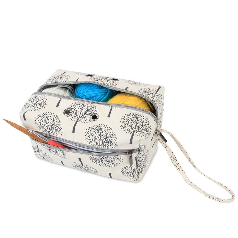 LUXJA Small Yarn Storage Bag, Portable Knitting Bag for Yarn Skeins, Crochet Hooks, Knitting Needles (up to 8 Inches) and Other Small Accessories (Trees) - Image 1